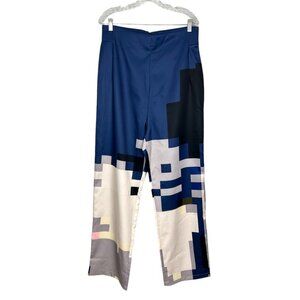 Koandaily Womens Pixel Print Pants High Waisted Blue Gray Colorblock size 12